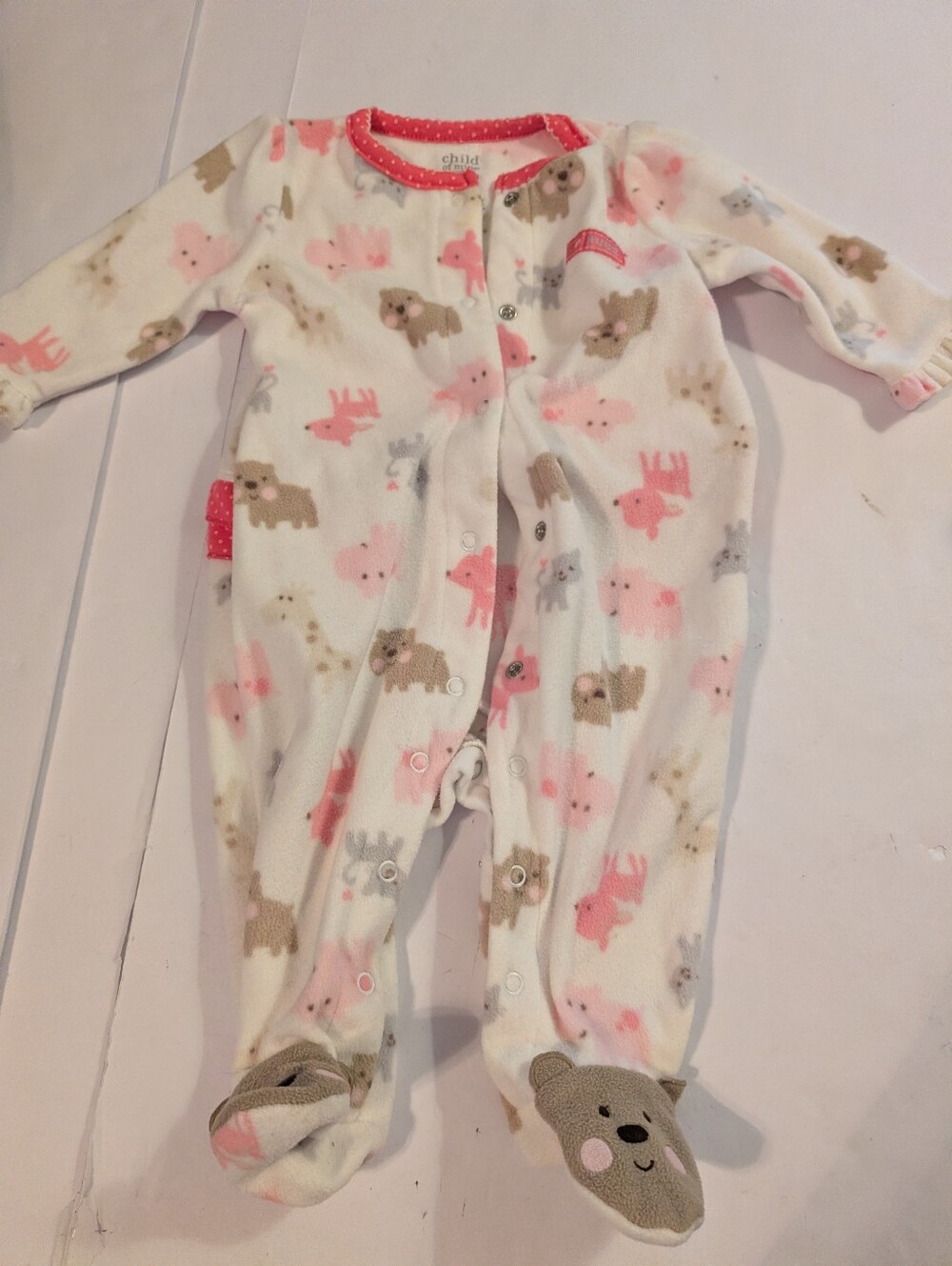 Carters Child of Mine Pink & White Fleece Footed One-Piece 3-6 M